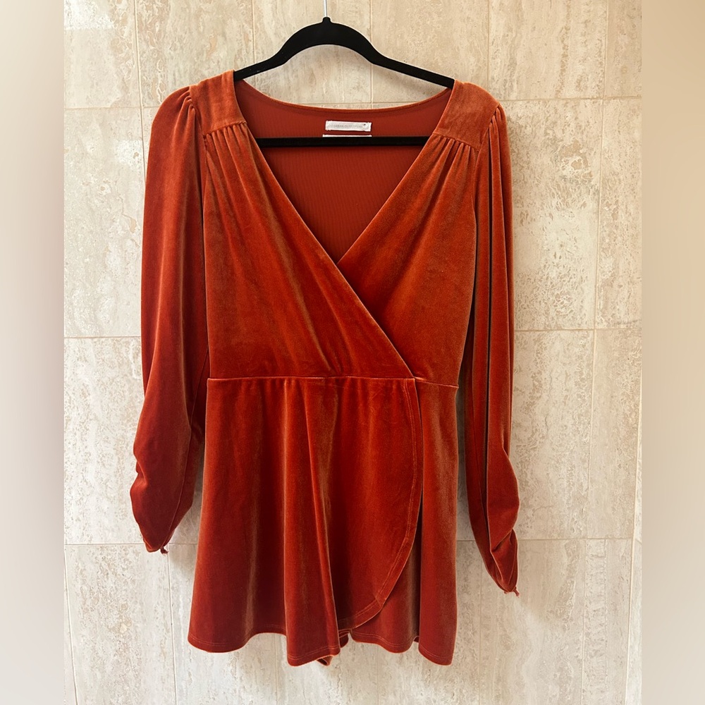 Urban Outfitters Velvet Romper (Medium) - Burnt Orange